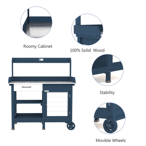 Fency Wooden Outdoor Garden Potting Bench On Wheels & Reviews Wayfair